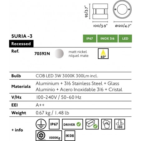 Baliza Empotrar LED 3W 3000K 450LM IP67 de Faro